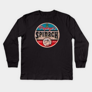 Popeye's Spinach Label Kids Long Sleeve T-Shirt